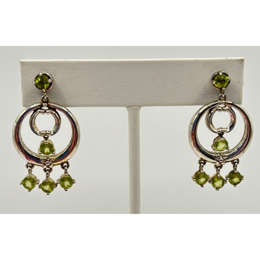 Vintage Michelle Albala Sterling Peridot Silver Dangle Drop Earrings Green Stone
